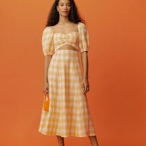 Reformation pompano gingham linen midi dress
